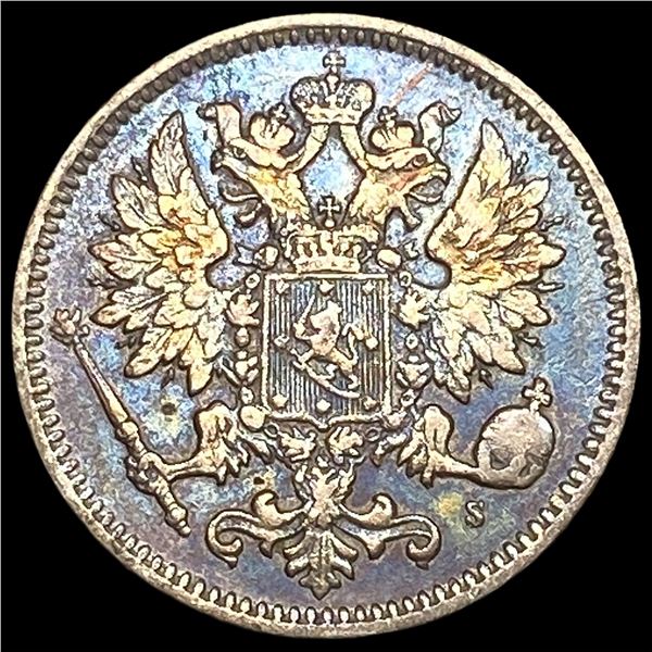 1875 Finland Silver 25 Pennia Toned