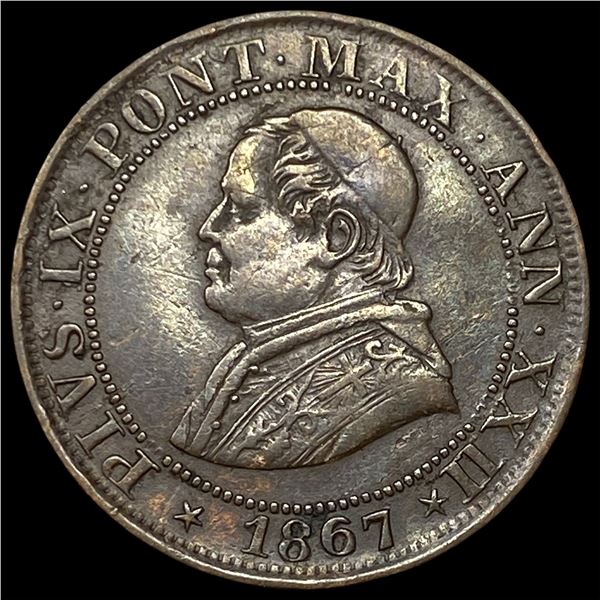 1867R[YR 22] Papal States Copper 1/2 Soldo KM 1371