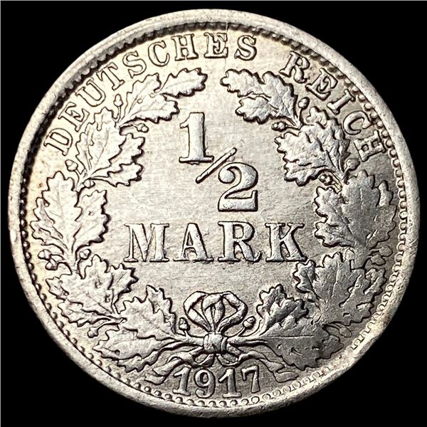 1917F Germany Silver 1/2 Mark