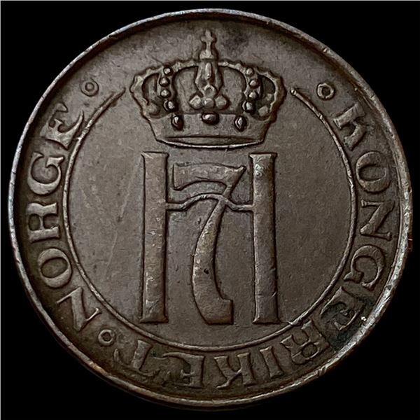 1930 Norway Copper 1 Ore KM 367 Small Date