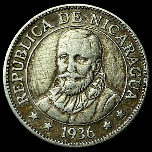 1936 Nicaragua Silver 10 Centavos