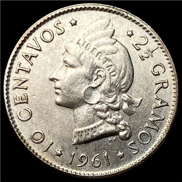 1961 Dominican Republic Silver 10 Centavos