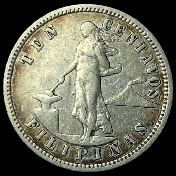 1904S Philippines Silver 10 Centavos Km 165