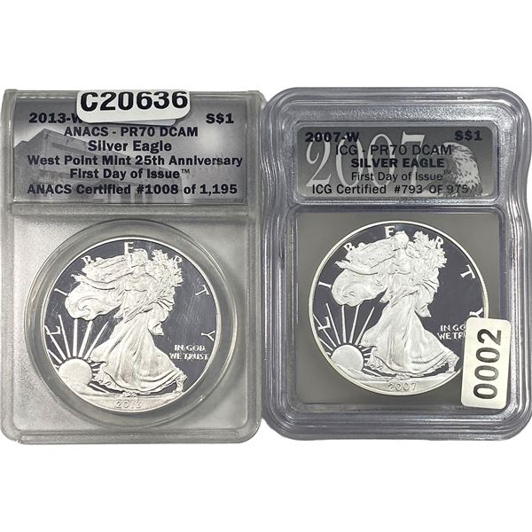 [2 Coins] 2007-2013 Silver Eagle PR70 DCAM