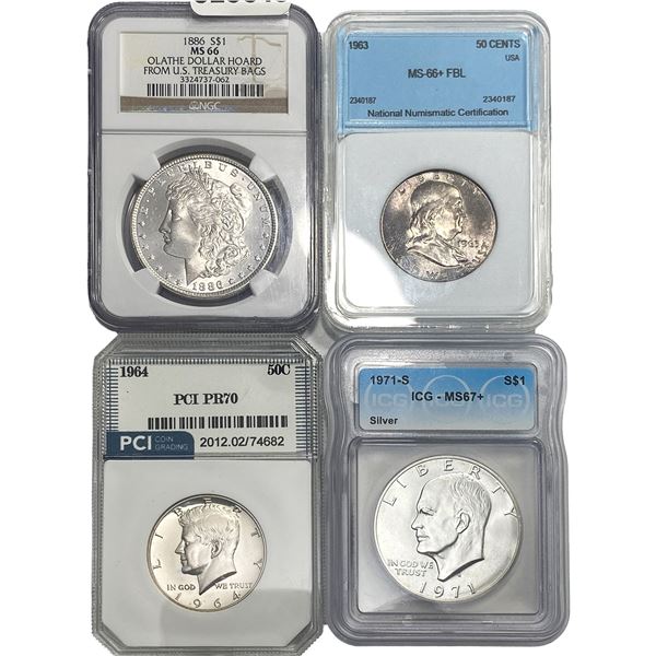 [4] 1886-1971-S Ken. & Frank 50C w/ Morgan & Ike $1 PR/MS66-70
