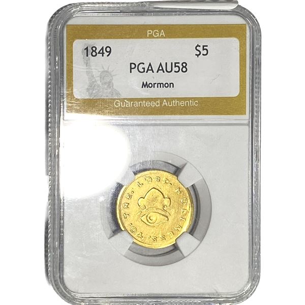 1849 Gold $5 Mormon Coin PGA AU58