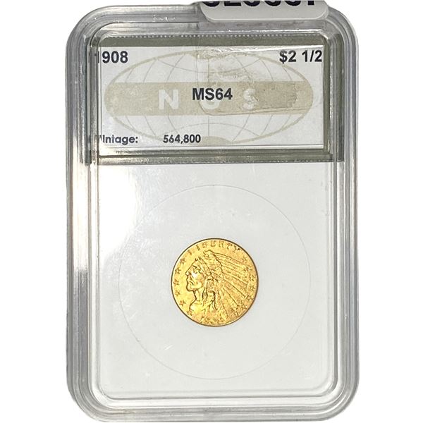 1908 $2.50 Gold Quarter Eagle NGS MS64