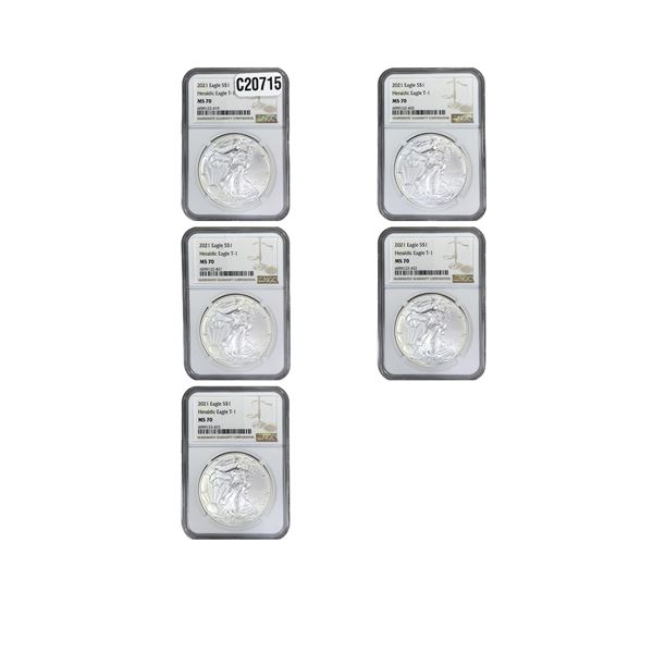 [5 Coins] 2021 Silver Eagle NGC MS70