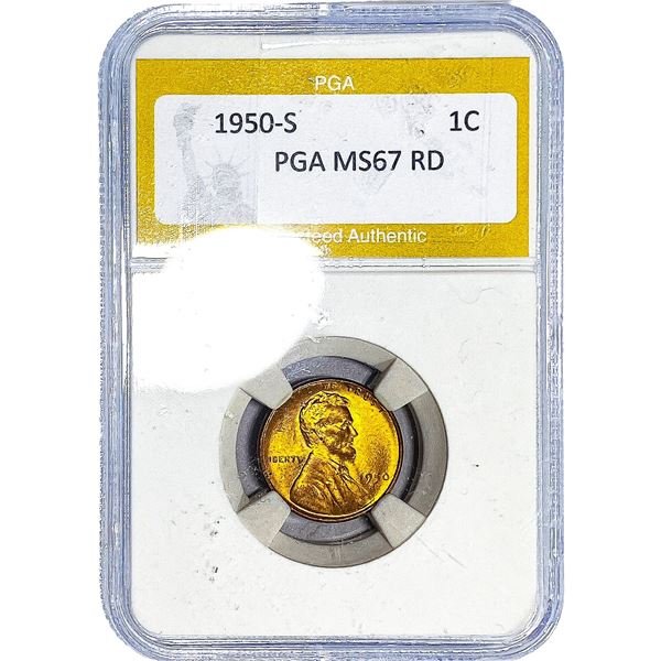 1950-S Wheat Cent PGA MS67 RD