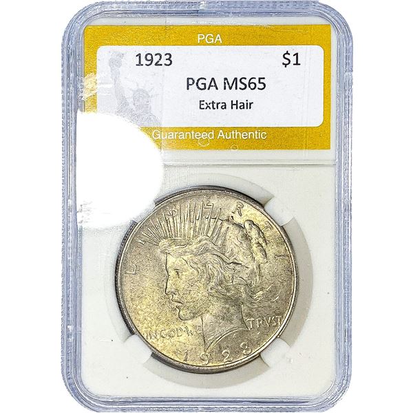 1923 Silver Peace Dollar PGA MS65 Extra Hair