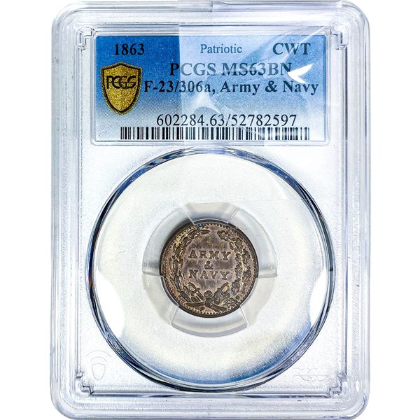 1863 Civil War Token Patriotic Army&Navy PCGS MS63 BN