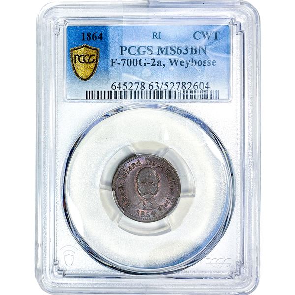 1864 Civil War Token, Weybosse PCGS MS63 BN