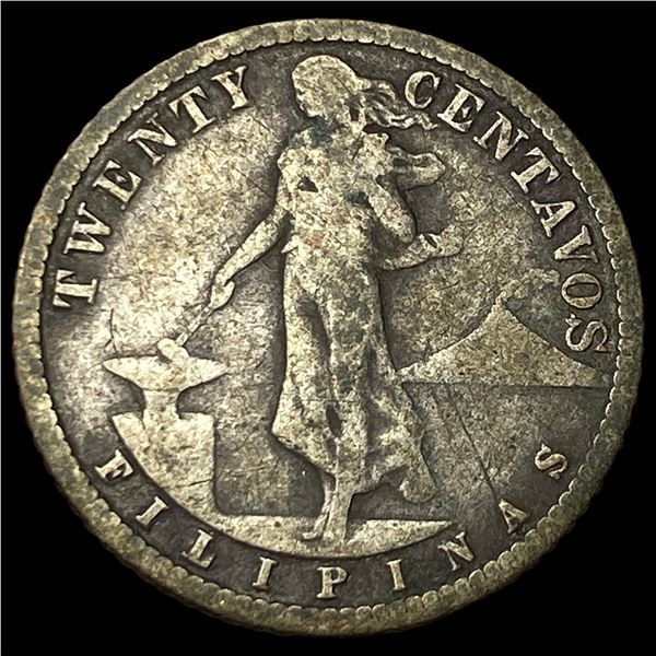 1913-S Philippines Silver 20 Centavops