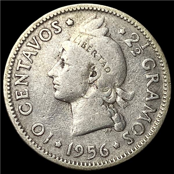 1956 Dominican Republic Silver 10 Centavos KM 19