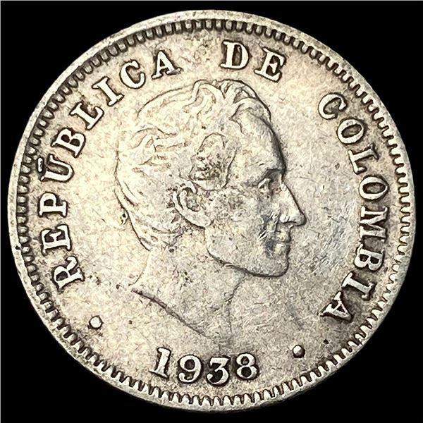 1938 Colombia Silver 10 Centavos