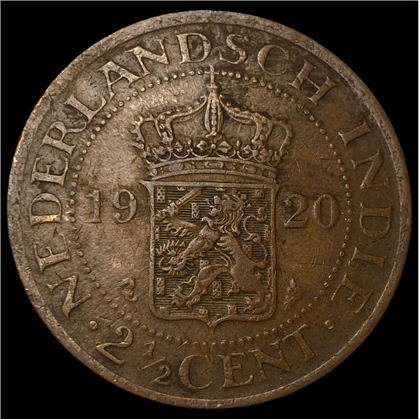 1920 Netherlands East Indies Brass 2 1/2 Cents