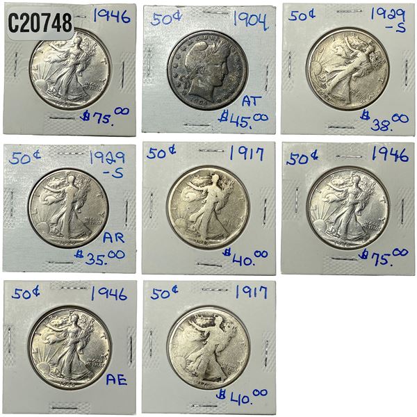 [8 Coins] 1904-1946 U.S. 50C Coin Lot