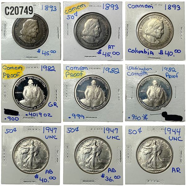 [10 Coins] 1893-1982 U.S. 50C Coin Lot