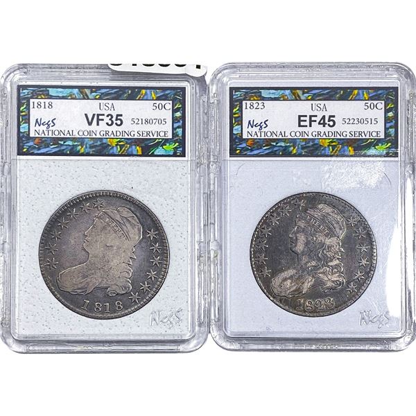 [2 Coins] 1818-1823 Capped Bust Half Dollar NCGS EF/VF35-45