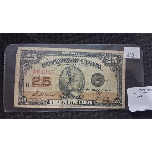 1923 Dominion Of Canada 25 cent Bill