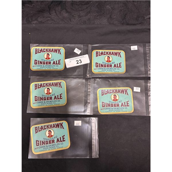 NOS 1920s Blackhawk ginger ale paper bottle labels, great native graphics