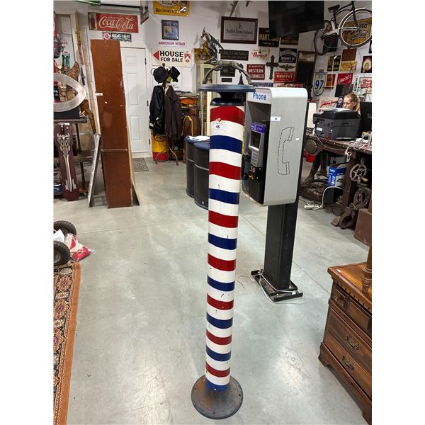 Very rare metal barber pole with gazelle ashtray, 64" tall
