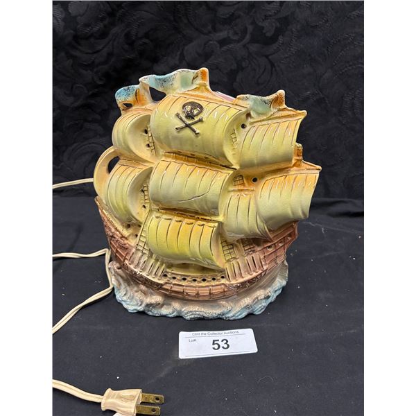 Unique pirate ship lamp, works, has been repaired, 9"