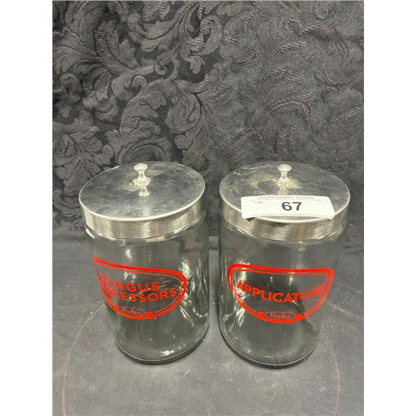 2 Vintage glass Dr. Office Jars, 7"