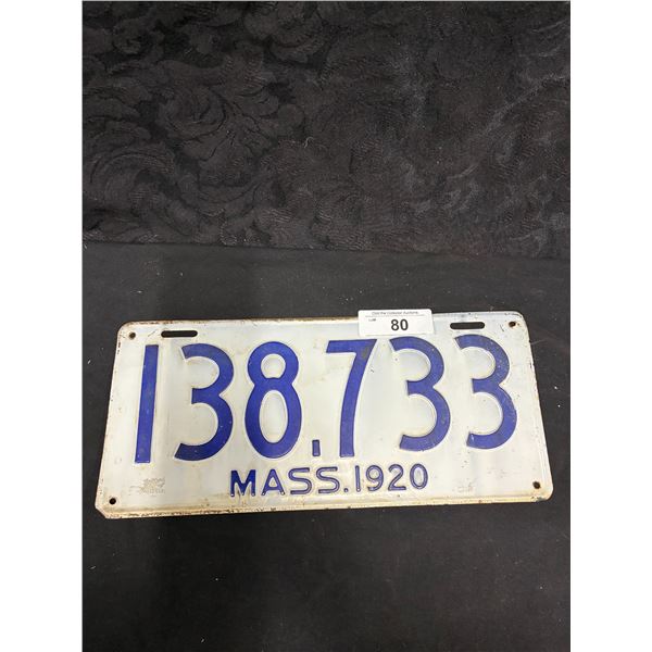 Vintage 1920 Mass License plate