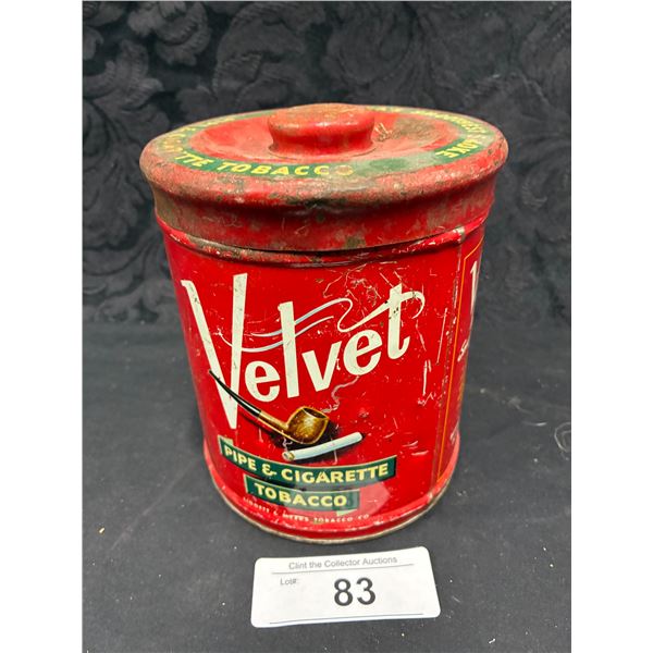 Vintage Velvet Pipe and Cigarette Tobacco tin, Great Graphics
