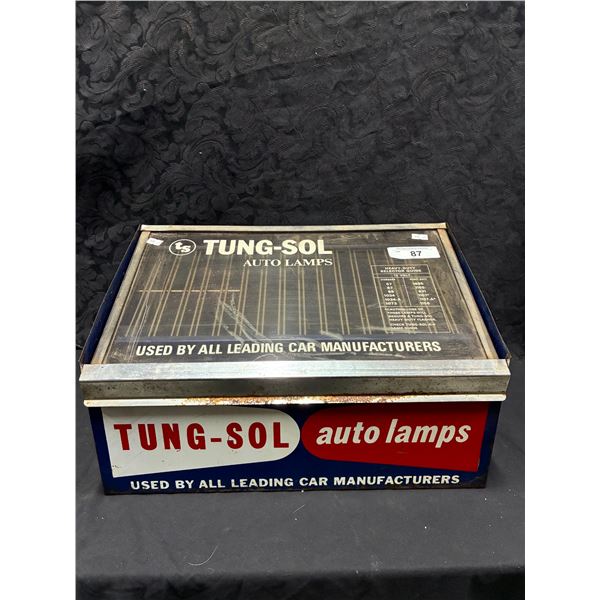 Vintage tung-sol auto lamps display case, great graphic, 17"x10"