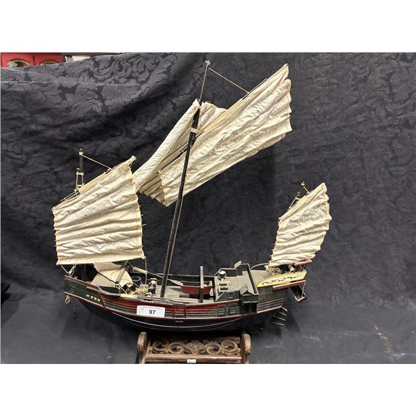 Highly detailed Chinese junk wooden boat, 24"