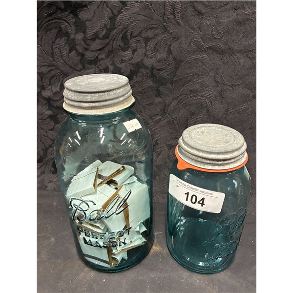 2 Vintage mason jars, 1 with matches