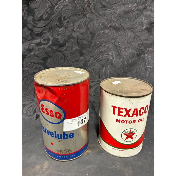 2 Vintage oil cans, Esso 1Q and Texaco 1USQ full
