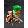 Image 1 : Vintage 1980s Keebler cookie tin with vintage collectables inside