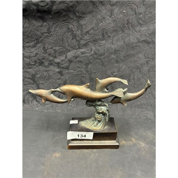 Brass dolphin statue 11"x7"