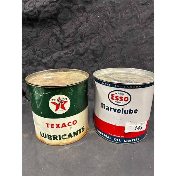 2 Vintage oil cans, Esso and Marvelube, 5lb