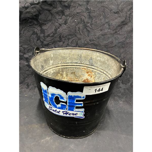 Vintage galvanised pail with decal