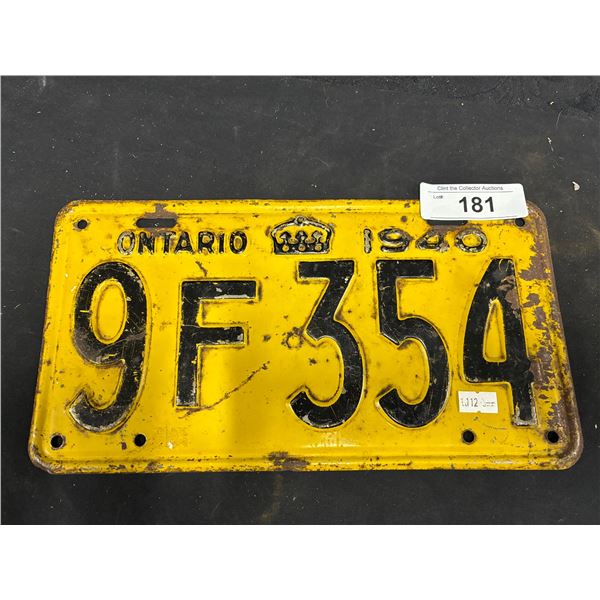Vintage 1940 Ontario plate