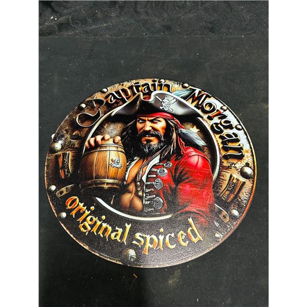 Captain Morgan run metal sign, 8" di