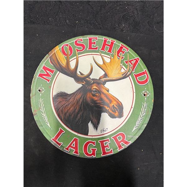 Moosehead lager metal sign, repro, 8" di