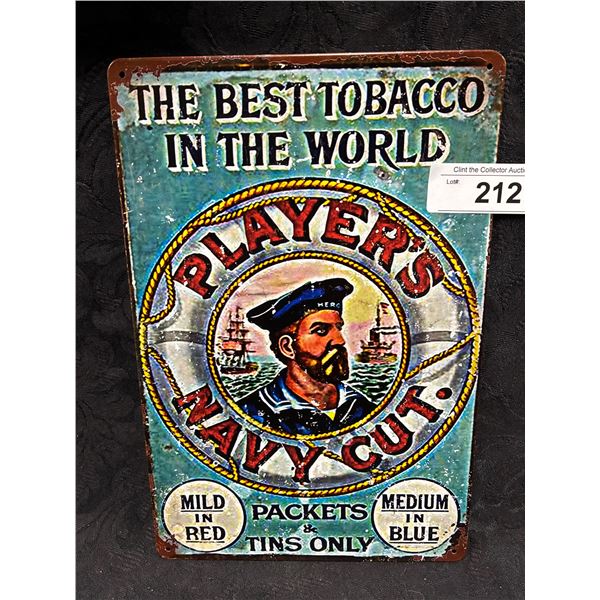 Players navy cut tobacco metal sign, repro, 12"x8"
