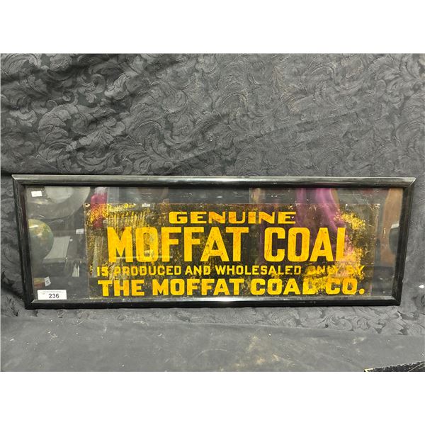 Extremely Rare Antique Moffat Coal Co. metal sign framed, 36"x13"