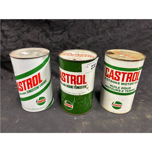 3 vintage 1Q Castrol oil cans