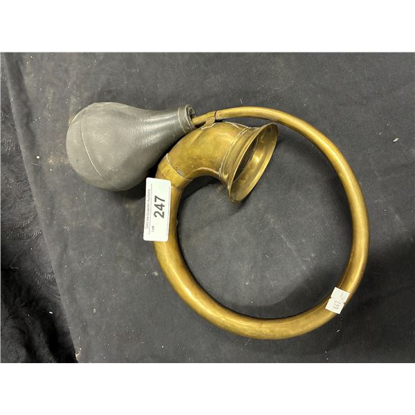 Early 20th century brass car horn and metal cup