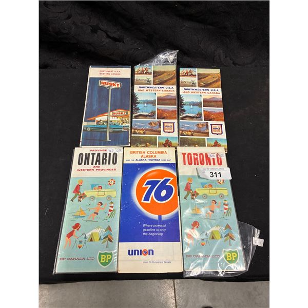 6 Vintage road maps, BP and Huskey