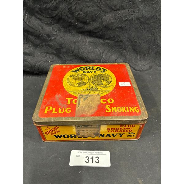 Vintage worlds navy tobacco tin, 7"x6"