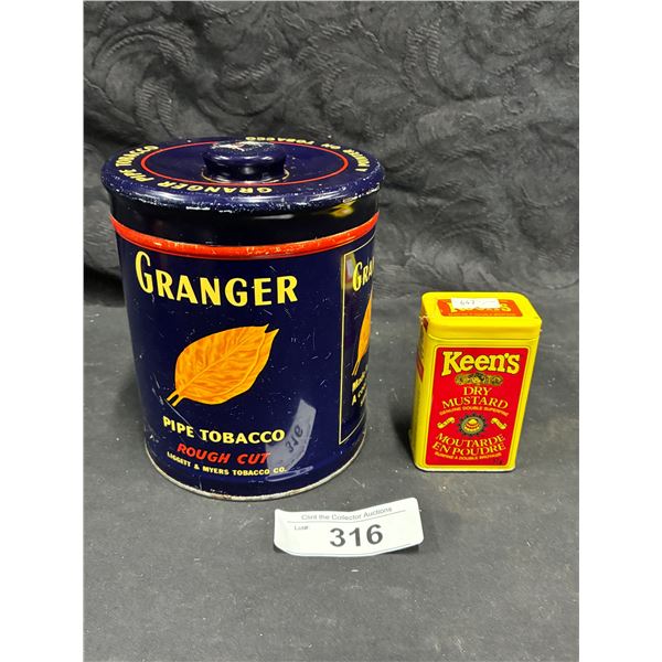 Granger pipe tobacco tin and Keen's tin