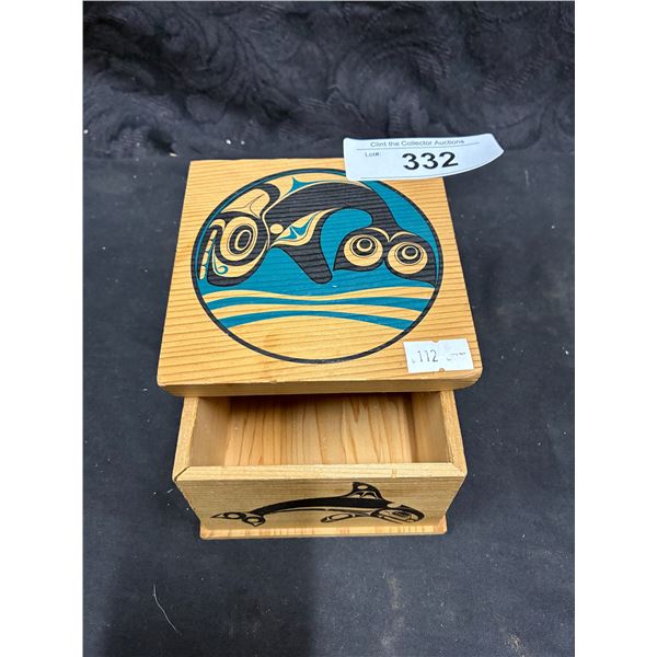 Beautiful cedar box with steelhead trout graphics, 4"