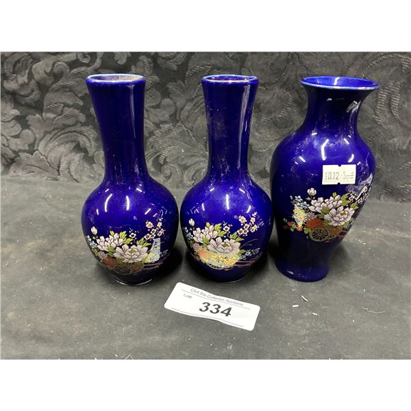 3 Cobalt blue vases 7"